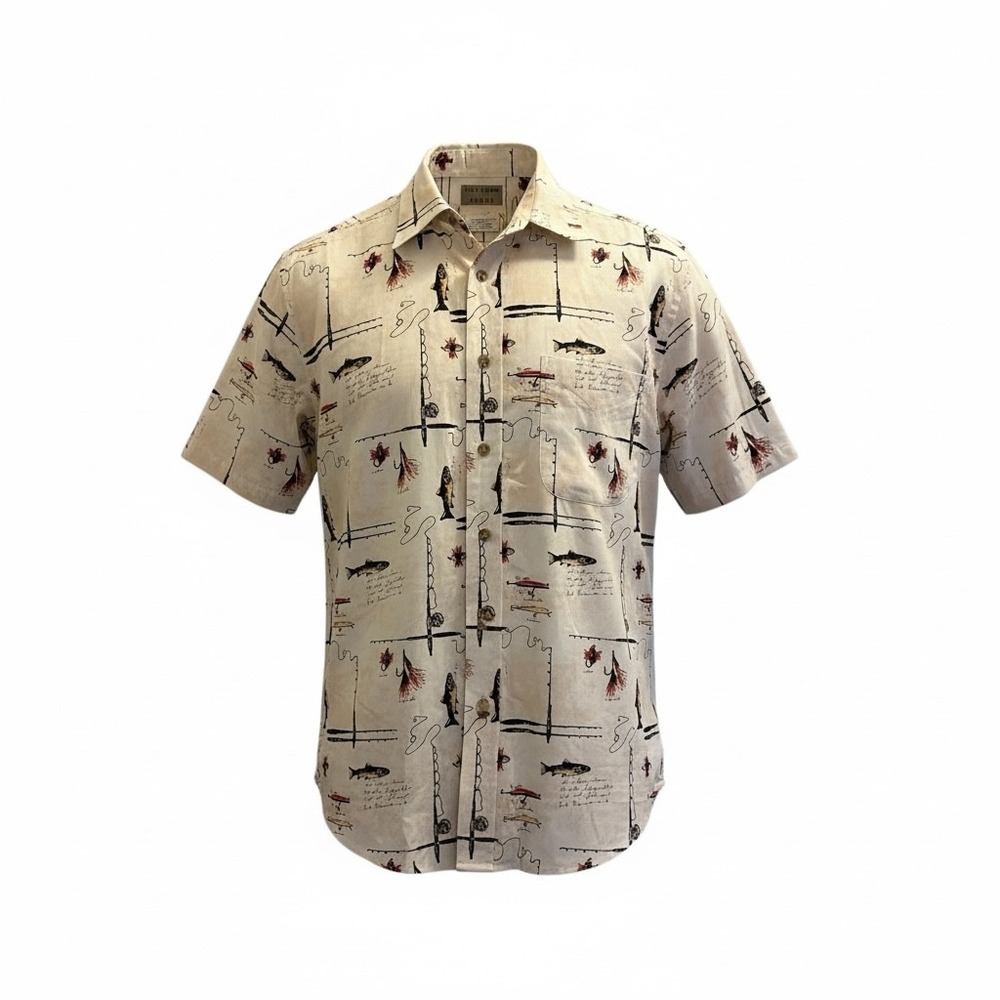 Natural Issue Mens Short Sleeve Button‎ Up Shirt Fishing Lure Print Wrinkle Free